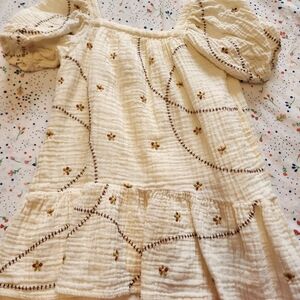 Zara Cream Kids Dress with Floral Embroidery